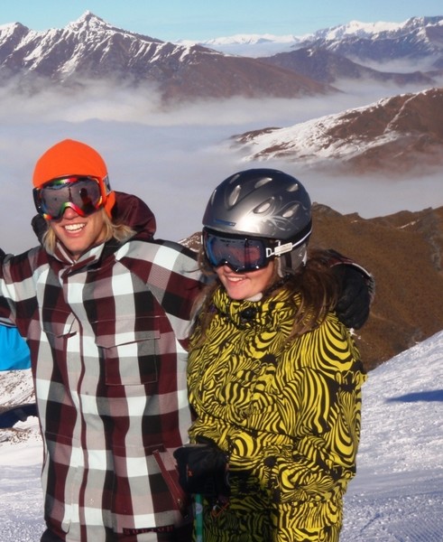  Uni Snow Games QRC members boarder Rhys Cochrane (L) and skier Charmaine Fitton (R) training up at Coronet Peak